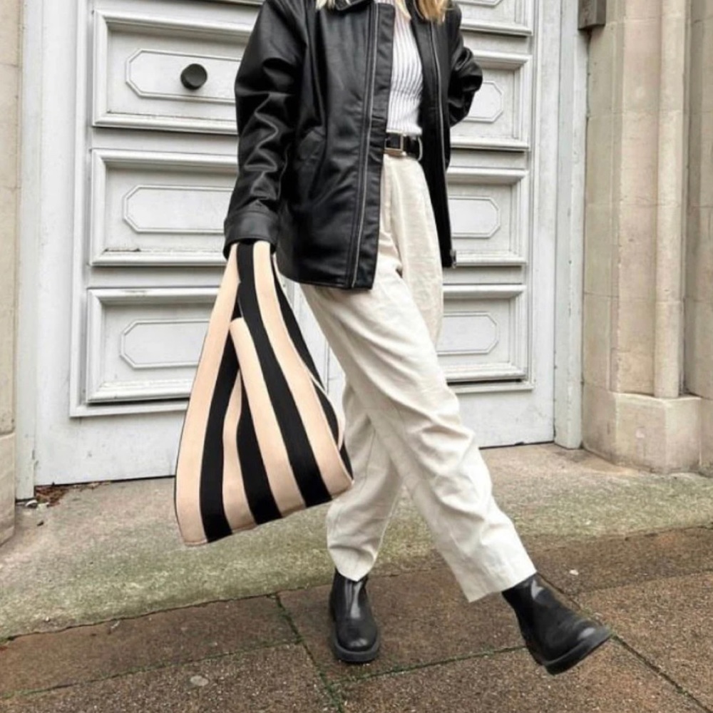 NWOT Ware The Label Black/White Striped Bag